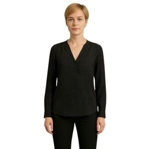 Banana Republic Small Black Polka Dot Split Neck Long Sleeve Blouse